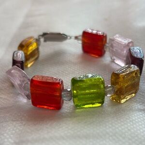 Hand crafted 6.5 in bracelet lamp work beads labradorite cubes with silver clasp
